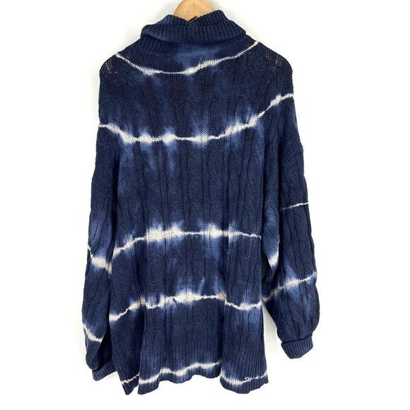 American Eagle Sweater Size Large Navy Tie Dye Chunky Cable Knit Turtleneck - Picture 5 of 9